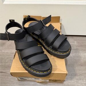 Dr. Martens Blaire Black Hydro Leather Platform Sandals